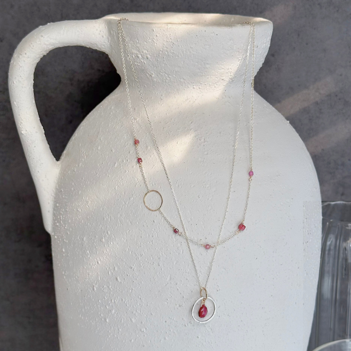 Ruby Radiance - Layered Ruby and Sterling Silver and Gold Necklace