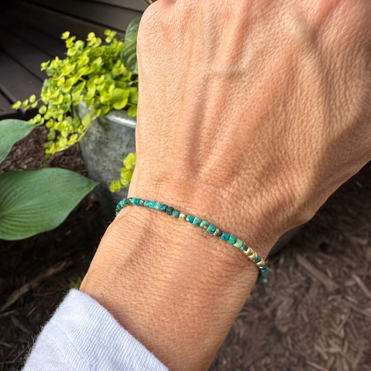 Vibrant Serenity - Chrysocolla and Dainty Gold Bracelet