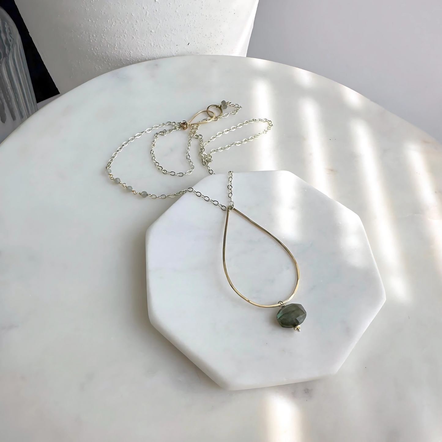 Radiant Wisdom - Sterling Silver and Gold Hoop Labradorite Necklace