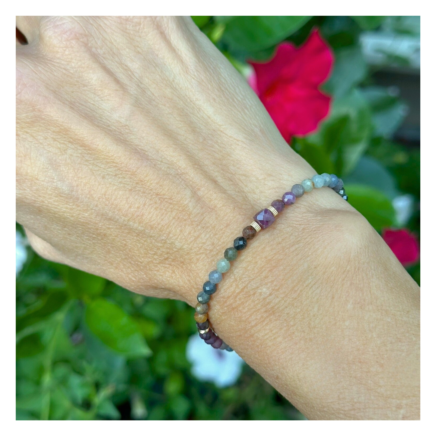 Radiant Wisdom – Sapphire & Ruby Gold-Filled Bracelet