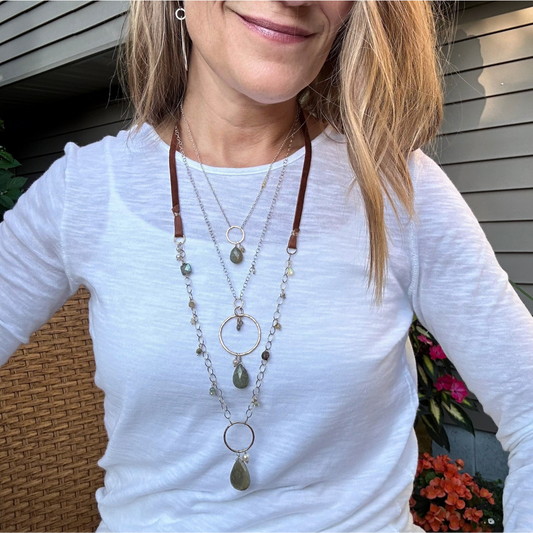 Eye of the Beholder - Boho Leather and Sterling Silver and Cat's Eye Necklace