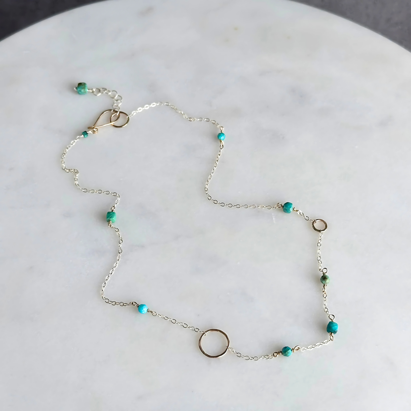 Tuquoise Joy - Dainty Sterling Silver and Turquoise Choker Necklace