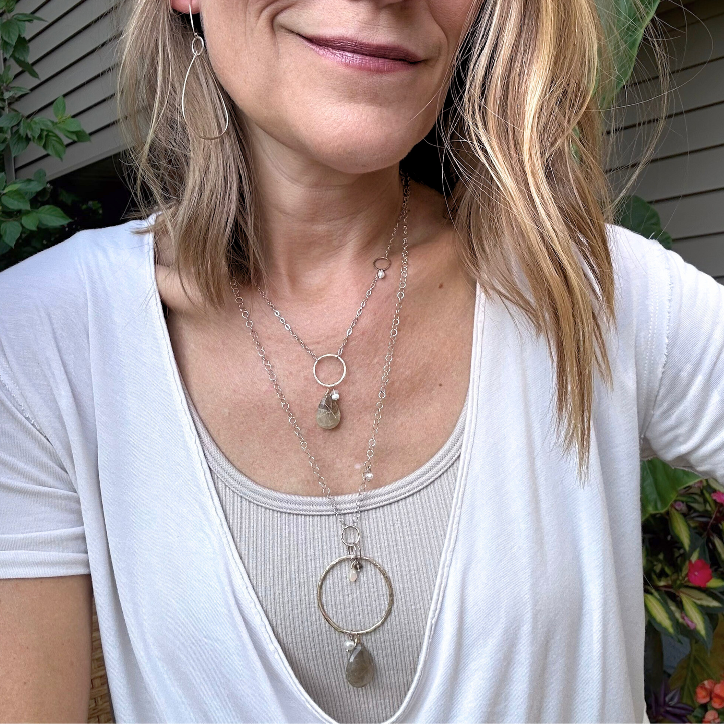 Anchored in Connection - Rutilated Quartz and Pearl Silver and Gold Necklace