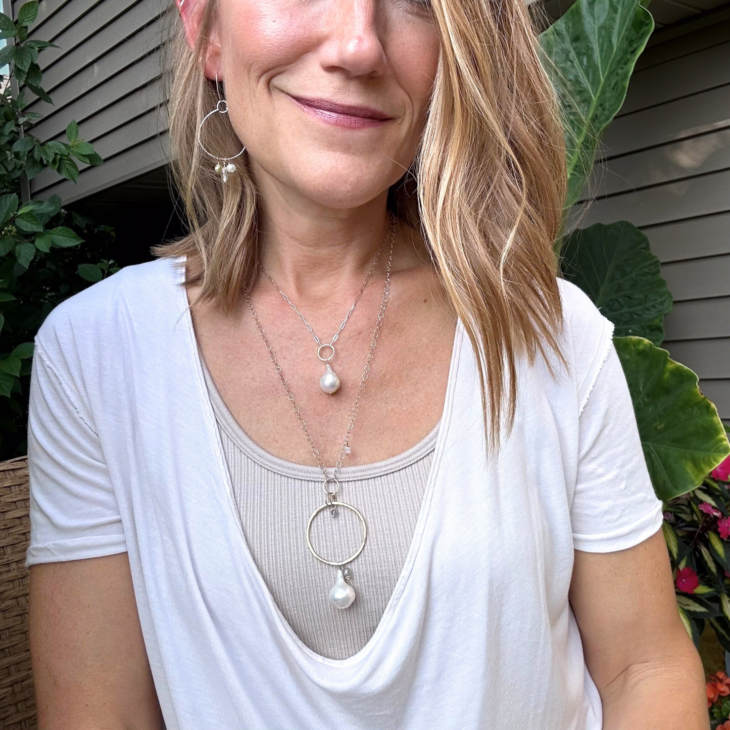 A Drop of Wisdom - Freshwater Pearl and Labradorite Silver and Gold Necklace
