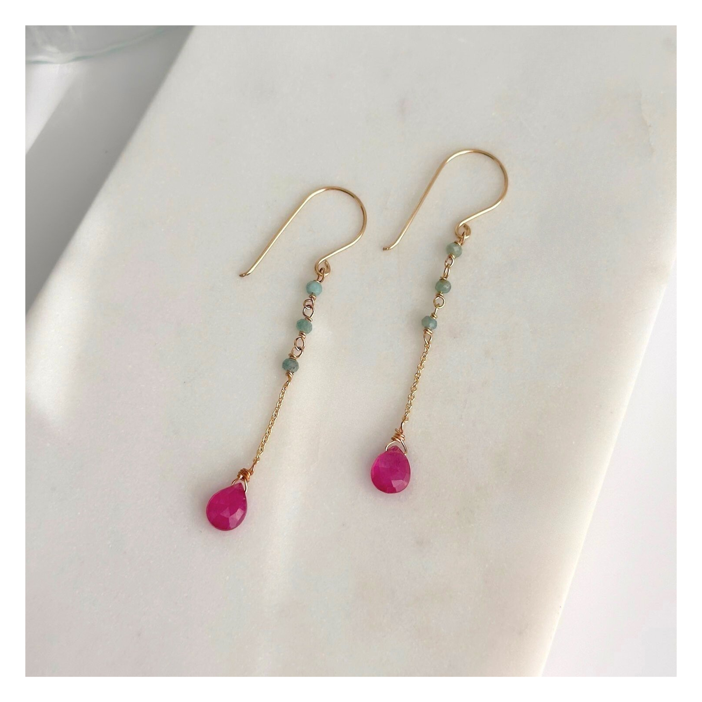 Heart Steady | Ruby & Blue Tourmaline Gold Chain Earrings