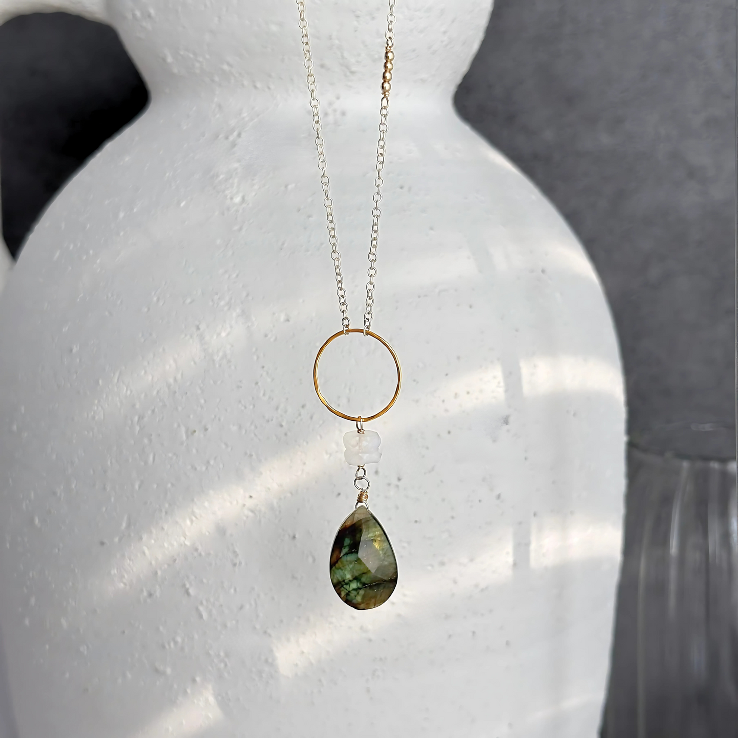 Lunar Radiance - Labradorite & Moonstone Lariat Necklace