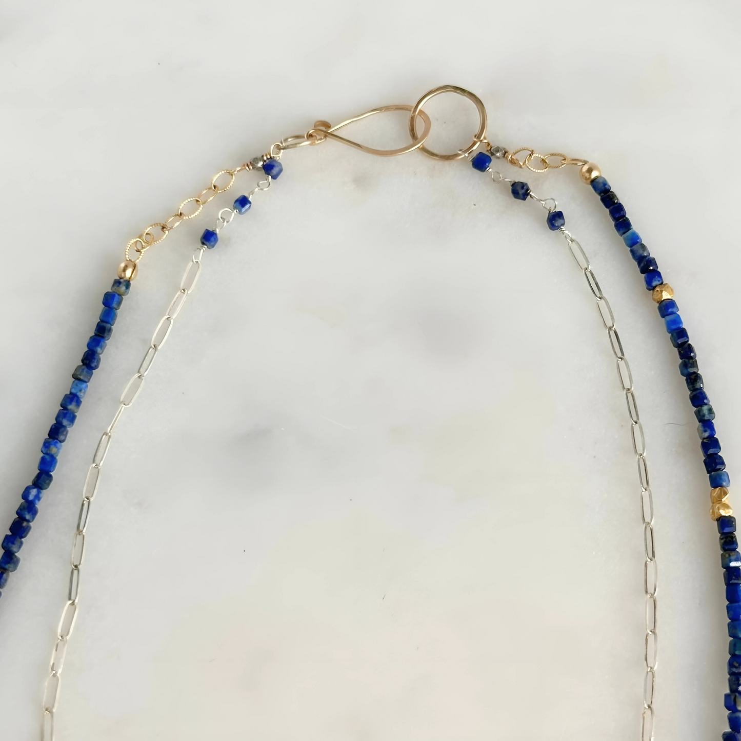 Anchored Harmony - Sterling Silver Layered Double Strand Lapis Necklace