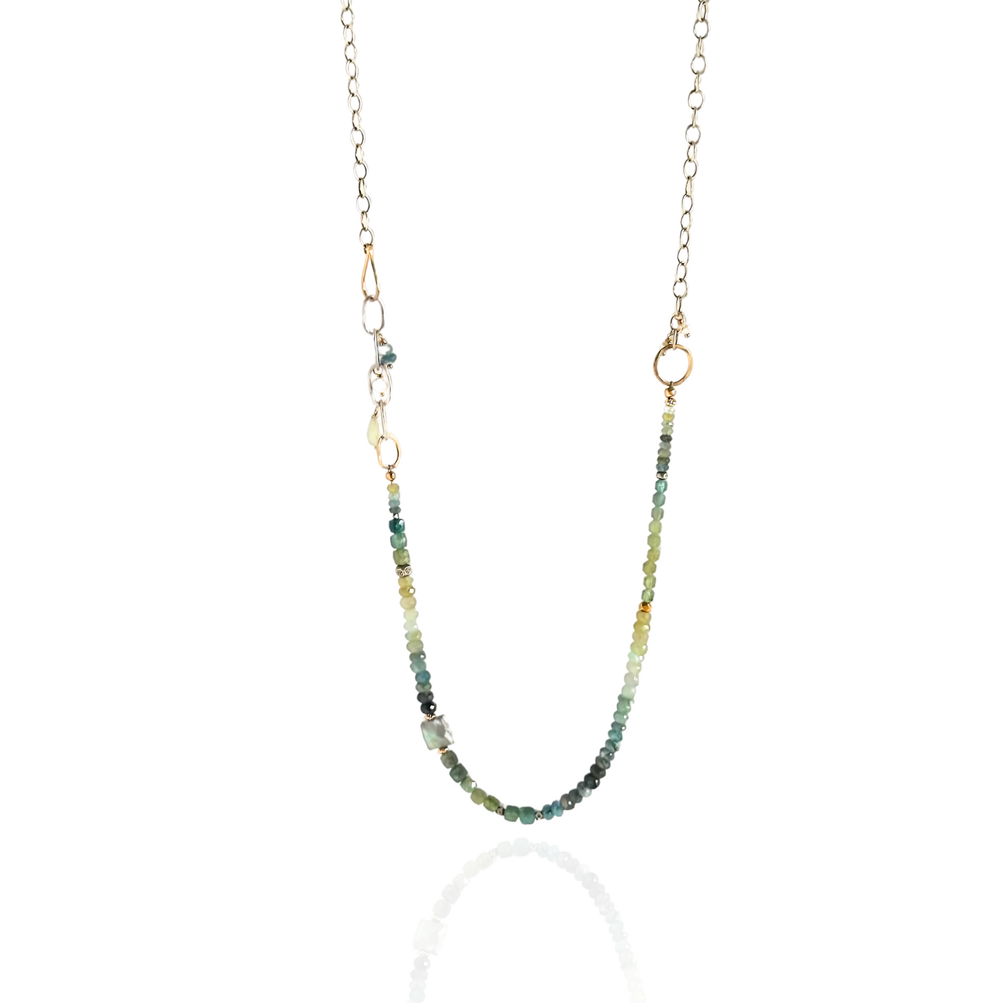 Rooted in Radiance - Sterling Silver Chain and Moss Aquamarine & Labradorite Necklace