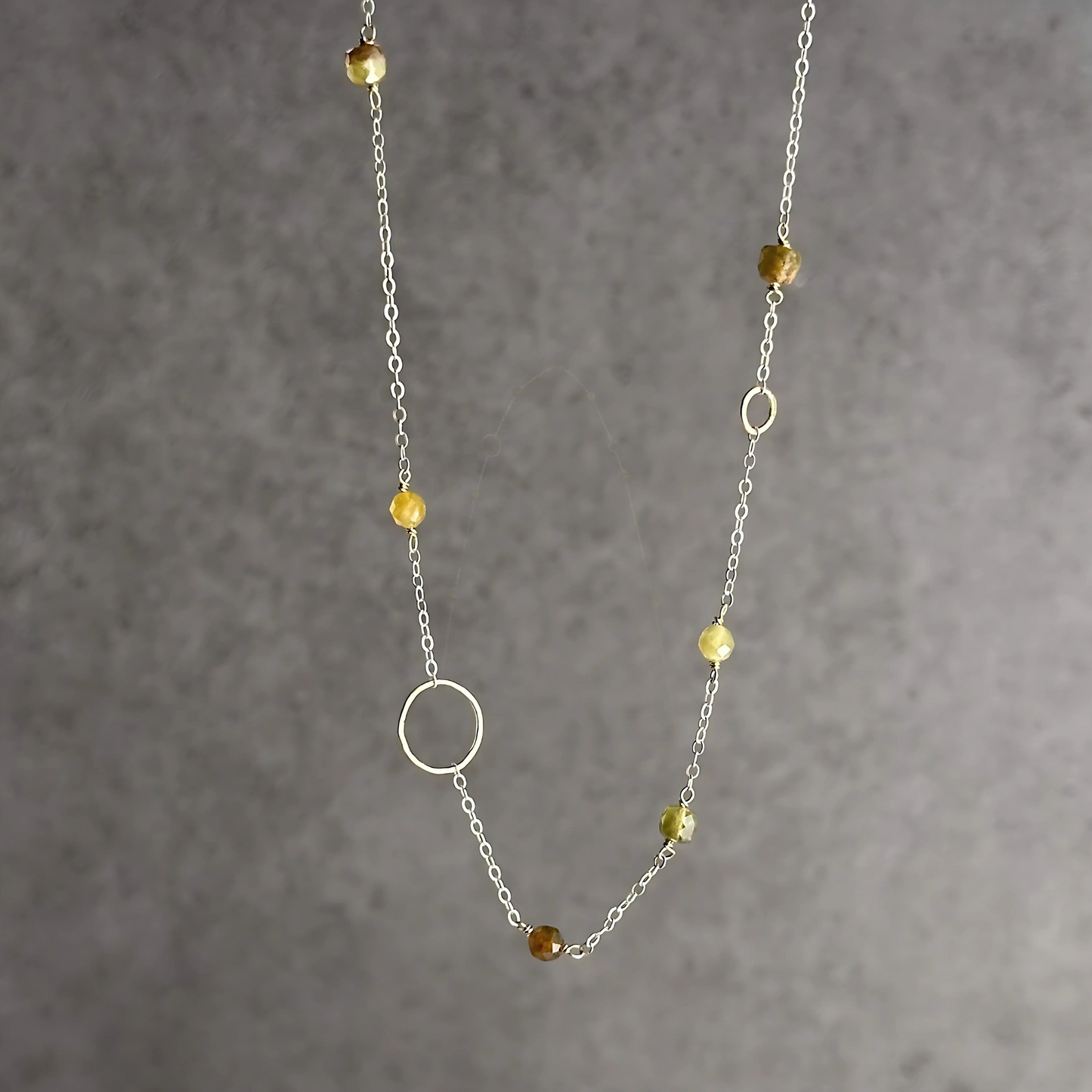 Green Goddess - Green Garnet & Gold Hoop Dainty Choker Necklace