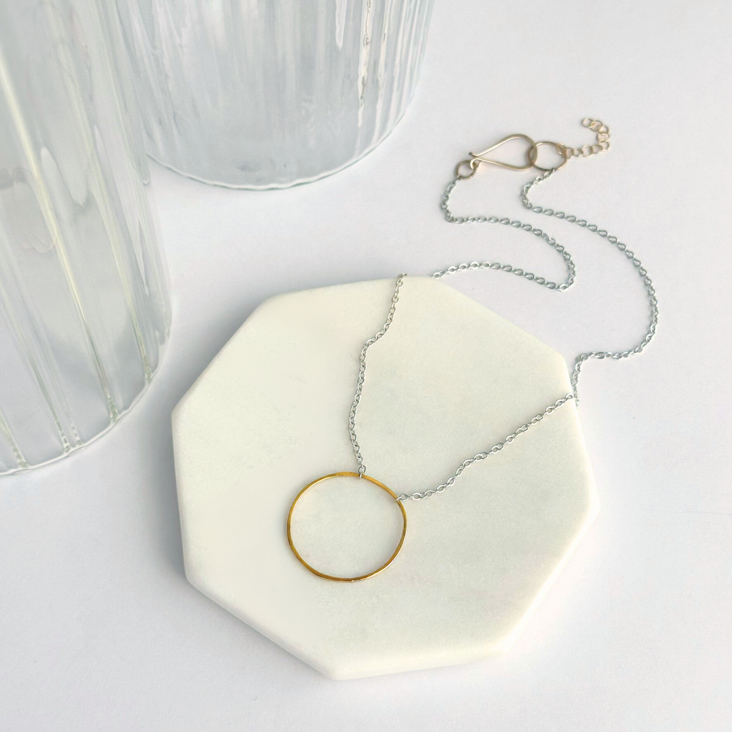 Unity in Connection - Dainty Sterling Silver and Gold Large Hoop Necklace