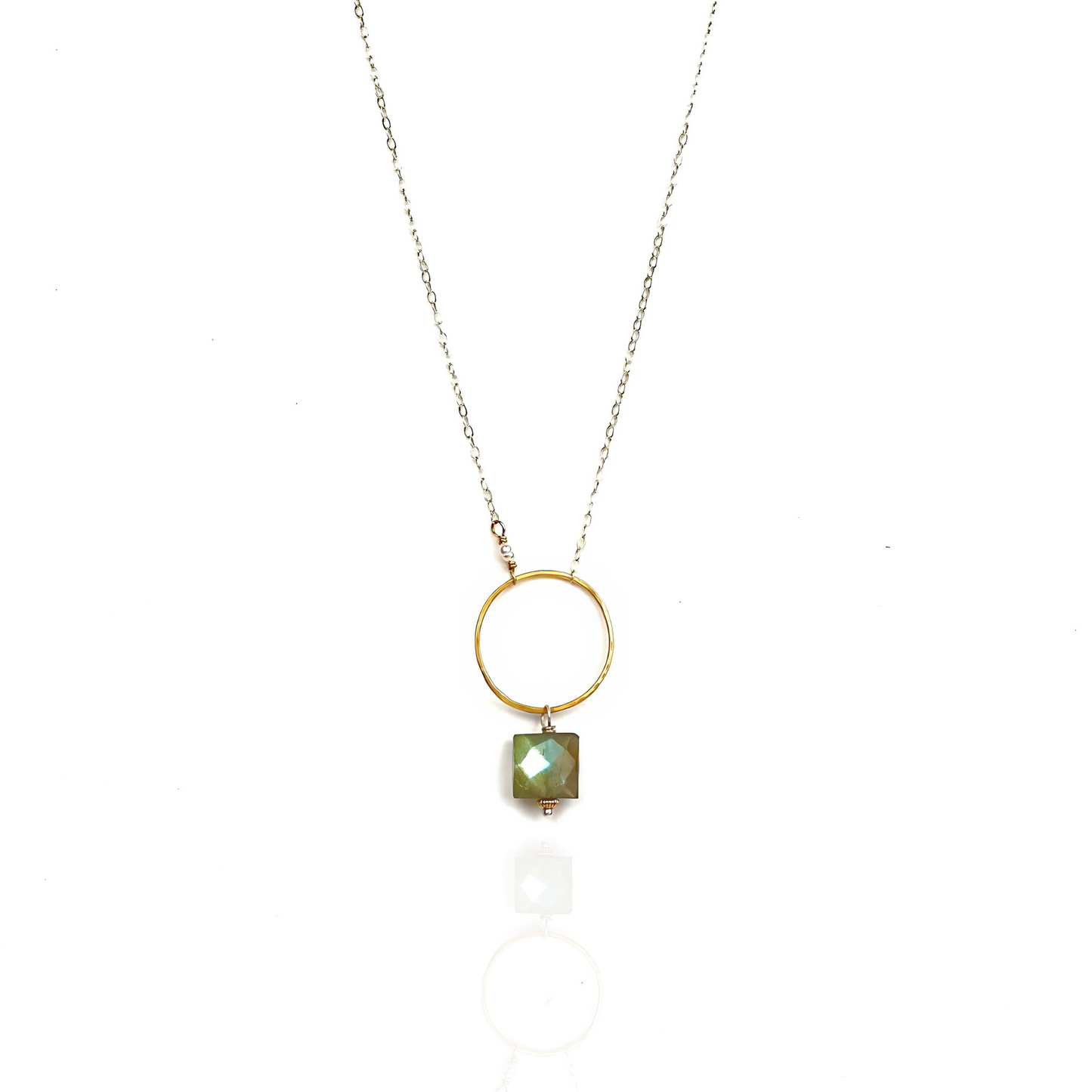 Radiant Balance - Sterling Silver, Labradorite and Pearl Hoop Necklace