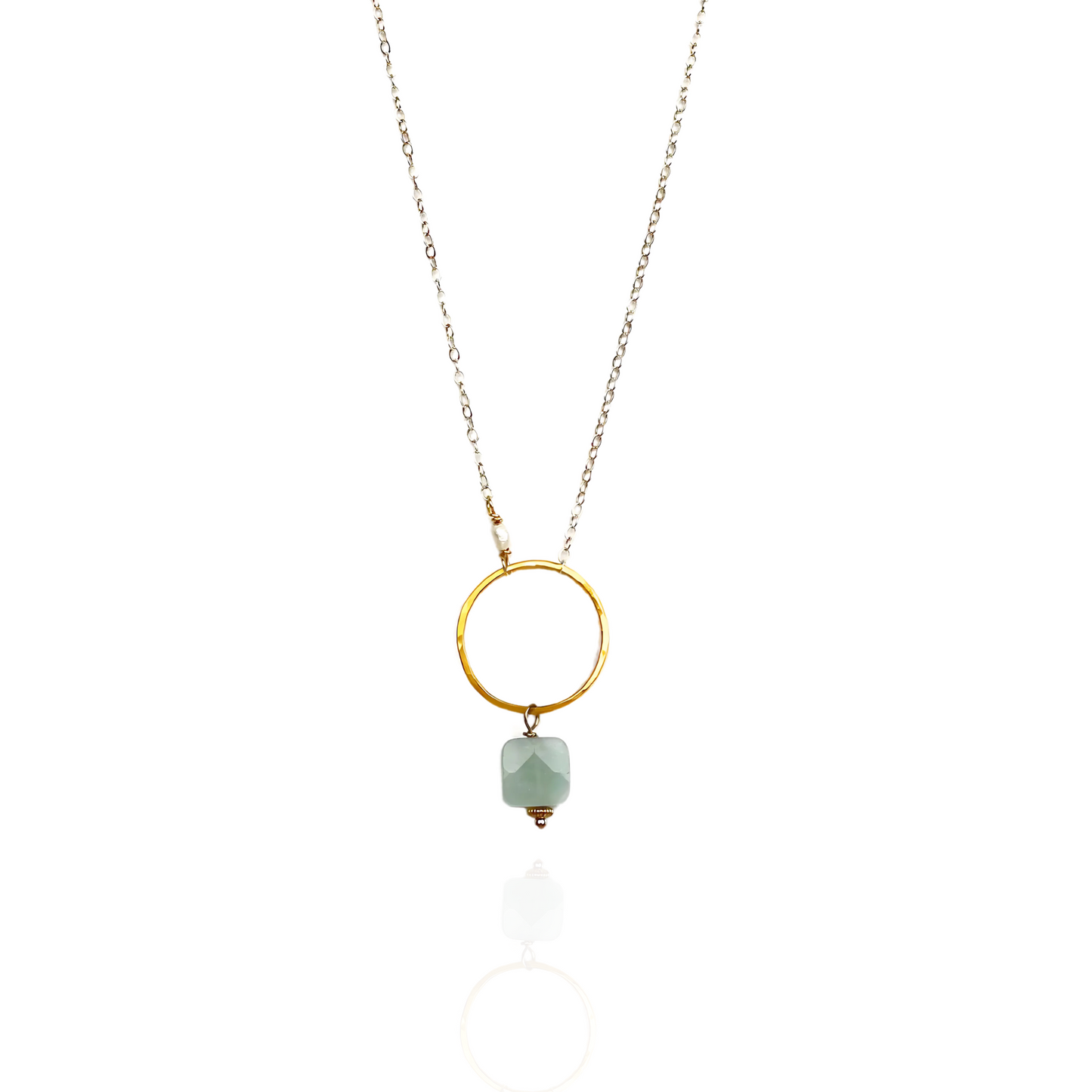Bonded by Light - Dainty Aquamarine Sterling Silver and Gold Hoop Necklace