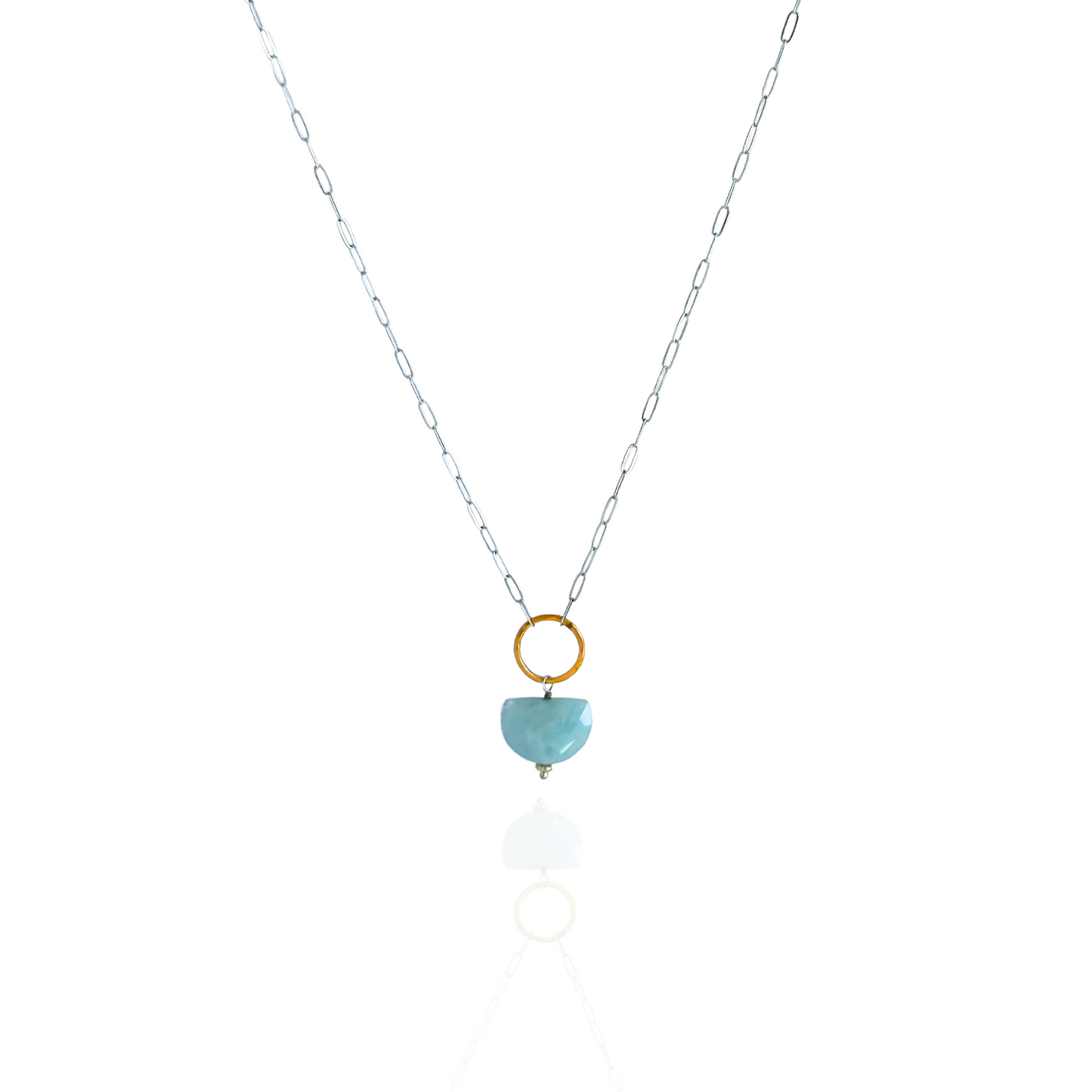 Ocean Serenity - Aquamarine Sterling Silver and Gold Hoop Necklace