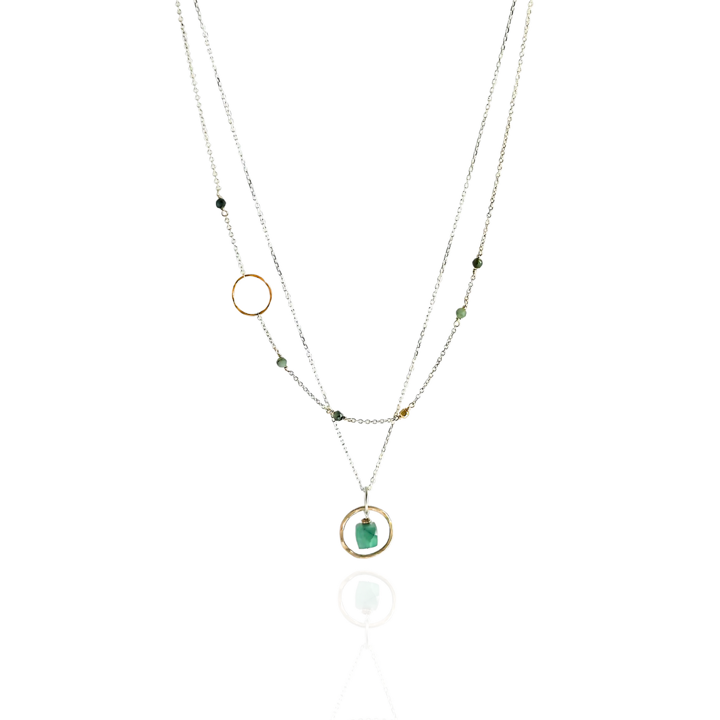 Inspired Serenity - Layered Emerald Sterling Silver and Gold Hoop Necklace