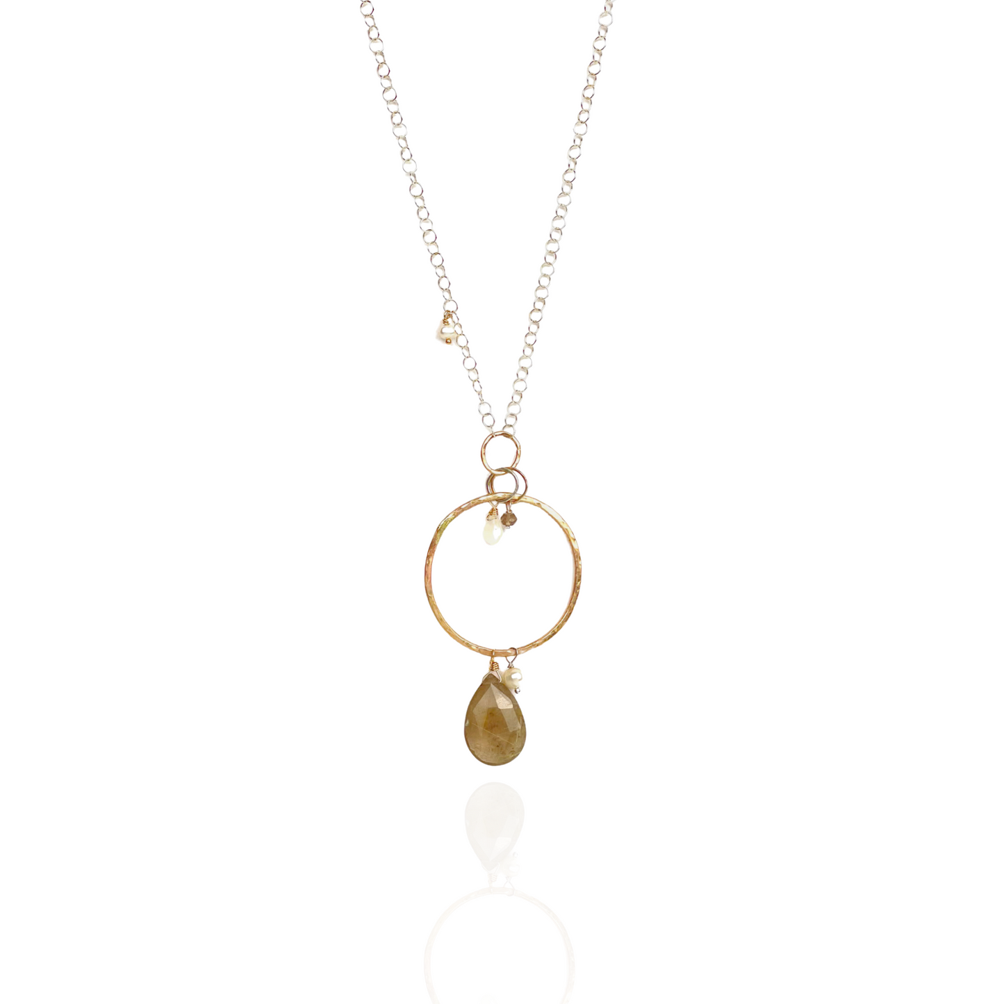 Anchored in Connection - Rutilated Quartz and Pearl Silver and Gold Necklace