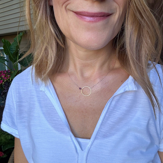 Open Heart | Sterling Silver & Gold Necklace with Amethyst