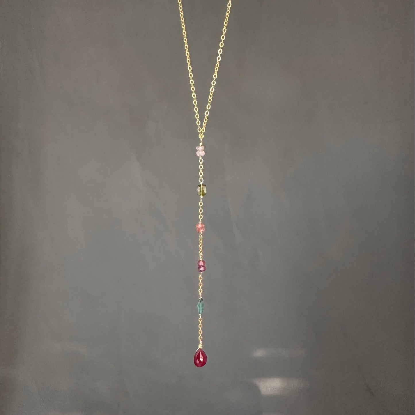 One True Thing | Gold-Filled Lariat with Sapphire, Tourmaline & Ruby