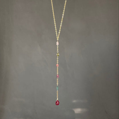 One True Thing | Gold-Filled Lariat with Sapphire, Tourmaline & Ruby