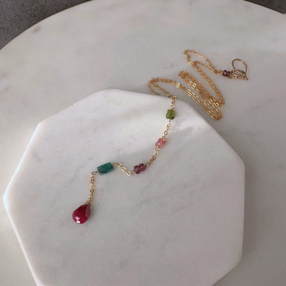 One True Thing | Gold-Filled Lariat with Sapphire, Tourmaline & Ruby