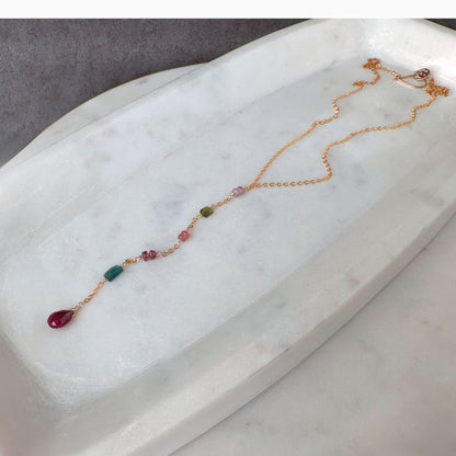 One True Thing | Gold-Filled Lariat with Sapphire, Tourmaline & Ruby