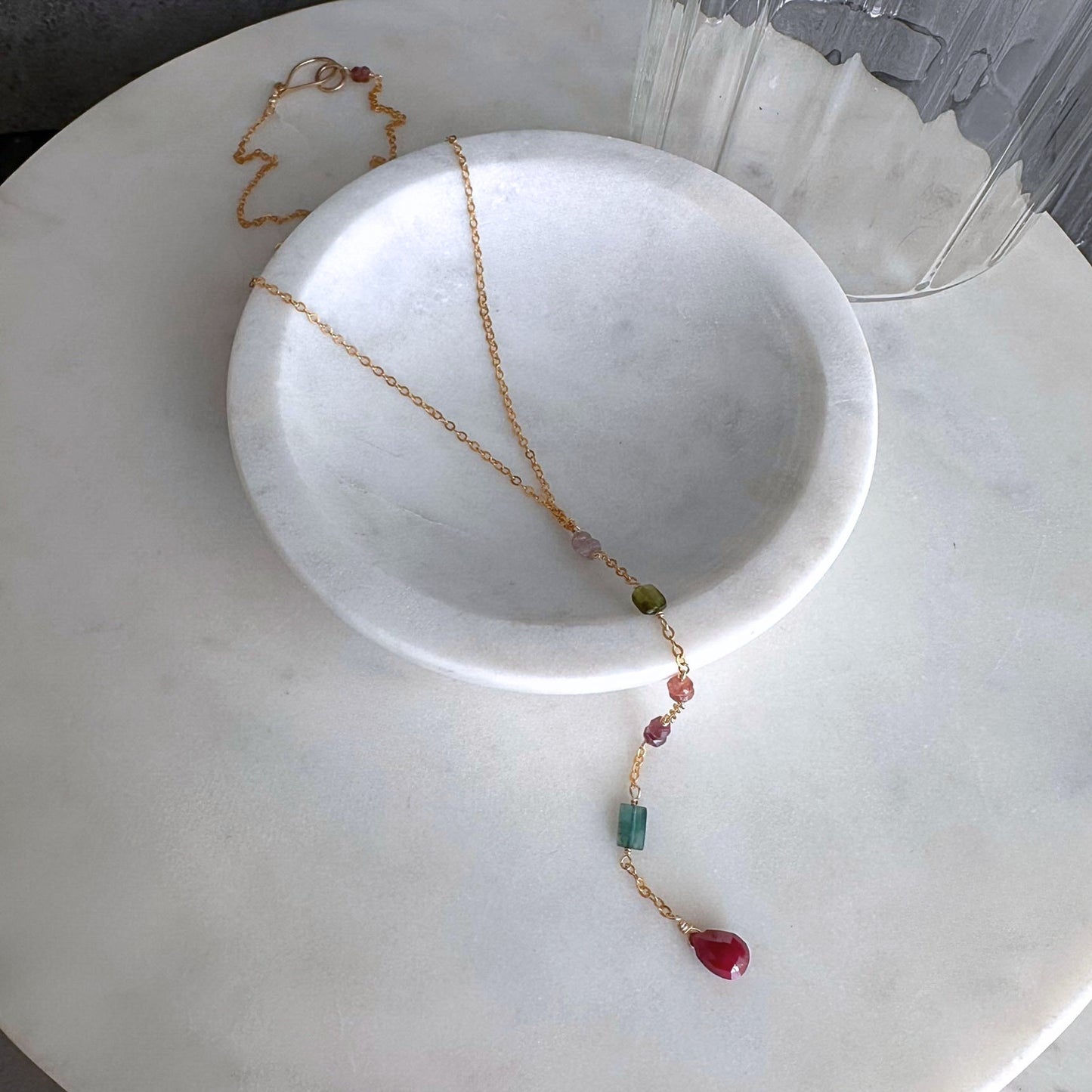 One True Thing | Gold-Filled Lariat with Sapphire, Tourmaline & Ruby