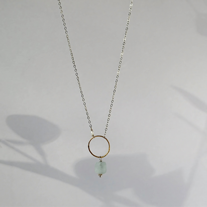Bonded by Light - Dainty Aquamarine Sterling Silver and Gold Hoop Necklace