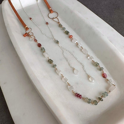 Moonlit Path | Camel Leather, Moonstone and Aquamarine Necklace