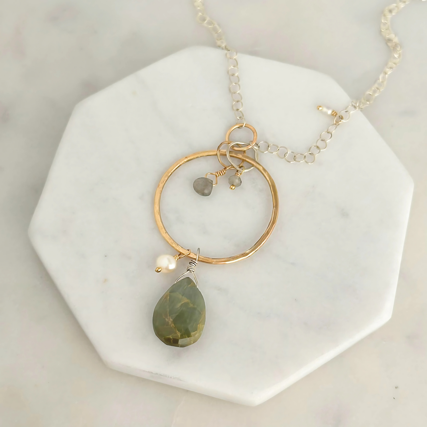 See Me Clearly - Sterling Silver and Gold-Filled Hoop & Cat's Eye Necklace