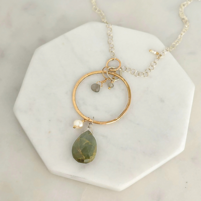 See Me Clearly - Sterling Silver and Gold-Filled Hoop & Cat's Eye Necklace