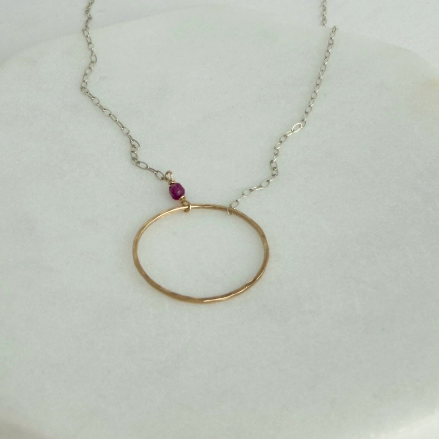 Heart Flame | Sterling Silver and Gold Necklace with Ruby