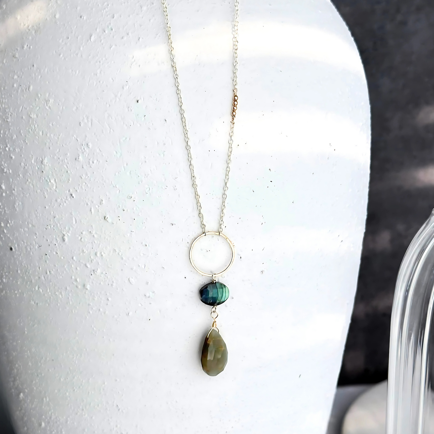 Elegant Insight - Labradorite & Cat’s Eye Lariat Necklace