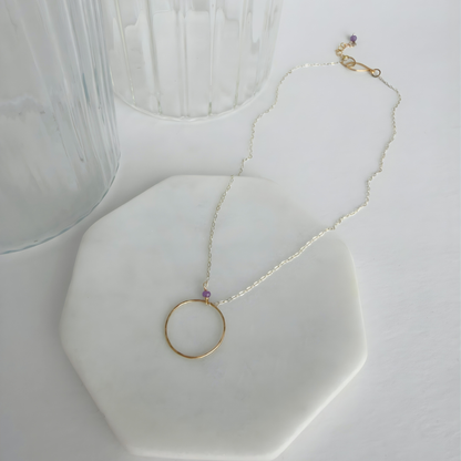 Open Heart | Sterling Silver & Gold Necklace with Amethyst