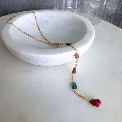 One True Thing | Gold-Filled Lariat with Sapphire, Tourmaline & Ruby