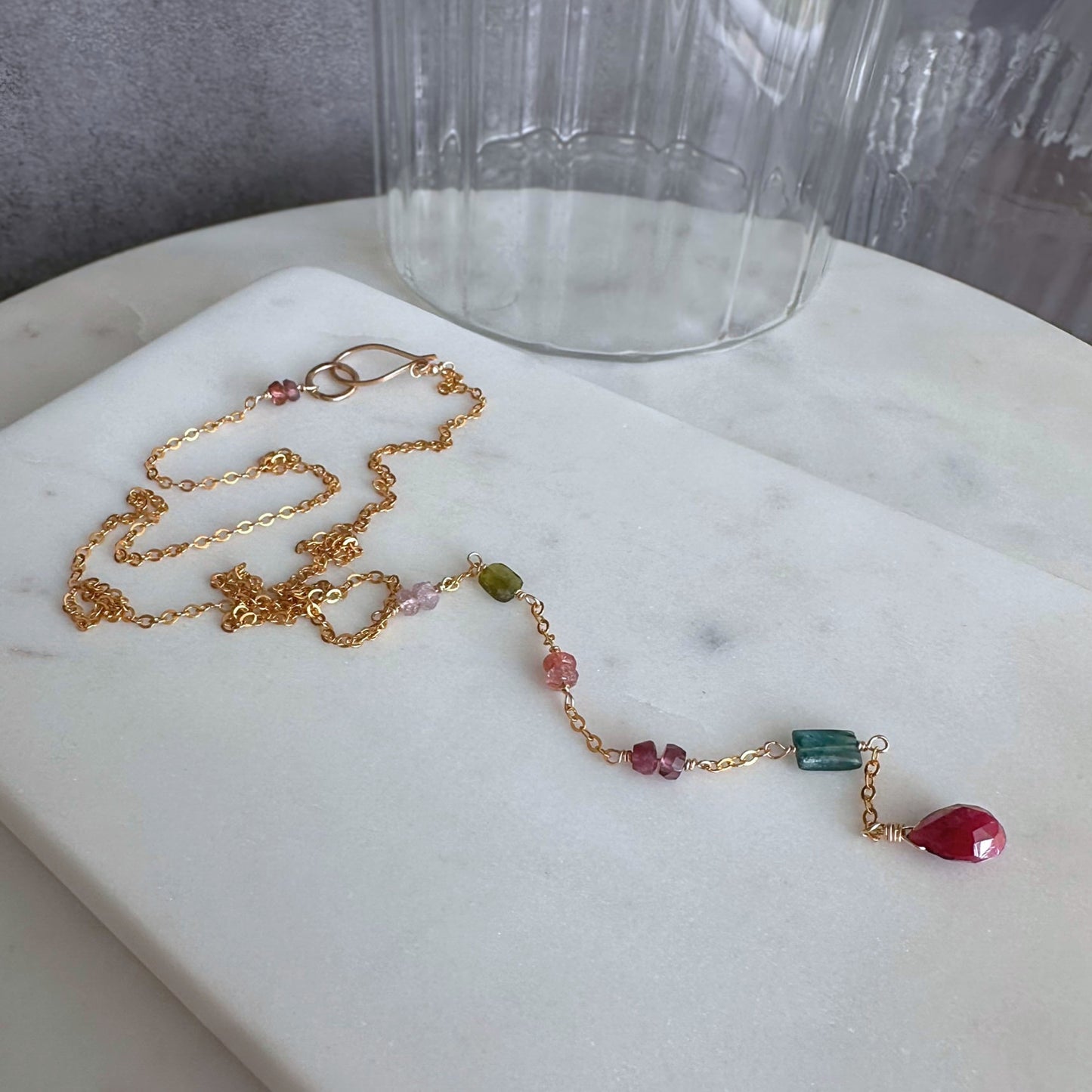 One True Thing | Gold-Filled Lariat with Sapphire, Tourmaline & Ruby