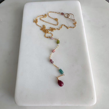 One True Thing | Gold-Filled Lariat with Sapphire, Tourmaline & Ruby