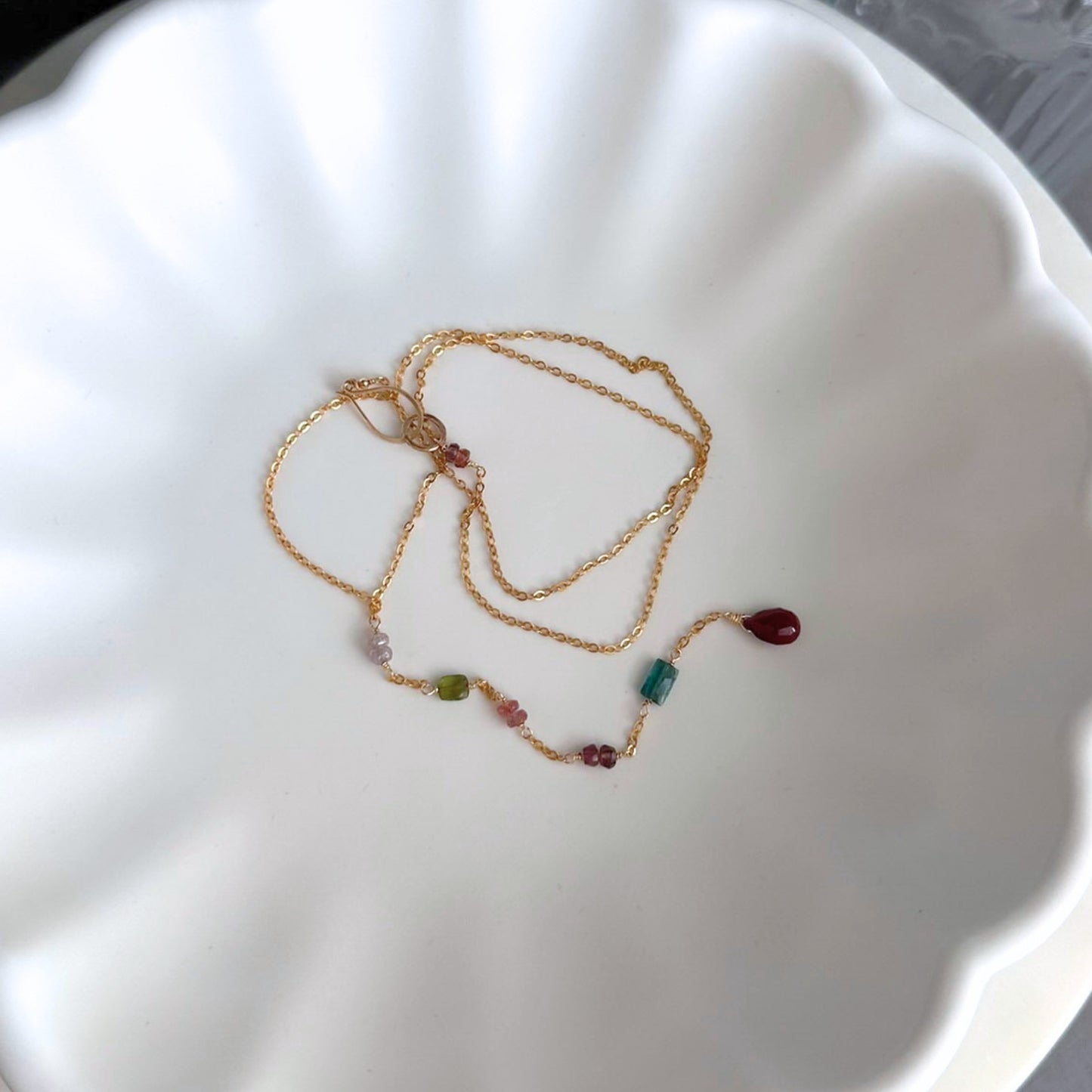 One True Thing | Gold-Filled Lariat with Sapphire, Tourmaline & Ruby