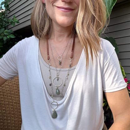 Eye of the Beholder - Boho Leather and Sterling Silver and Cat's Eye Necklace