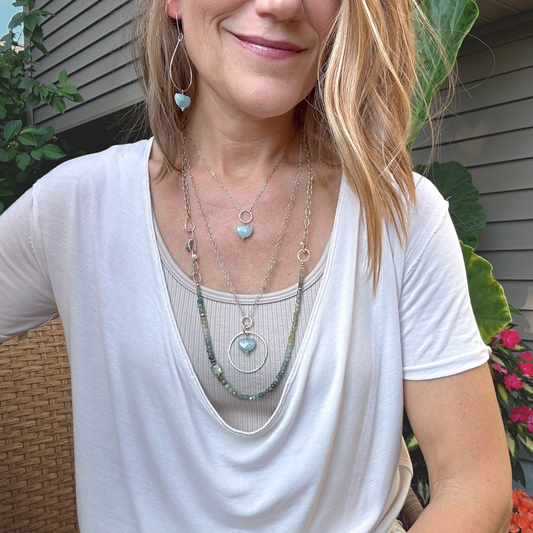 Rooted in Radiance - Sterling Silver Chain and Moss Aquamarine & Labradorite Necklace