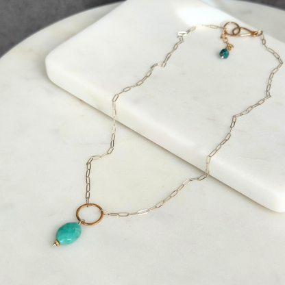 Dreamy Serenity - Sleeping Beauty Turquoise Sterling Silver and Gold Necklace