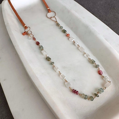 Moonlit Path | Camel Leather, Moonstone and Aquamarine Necklace