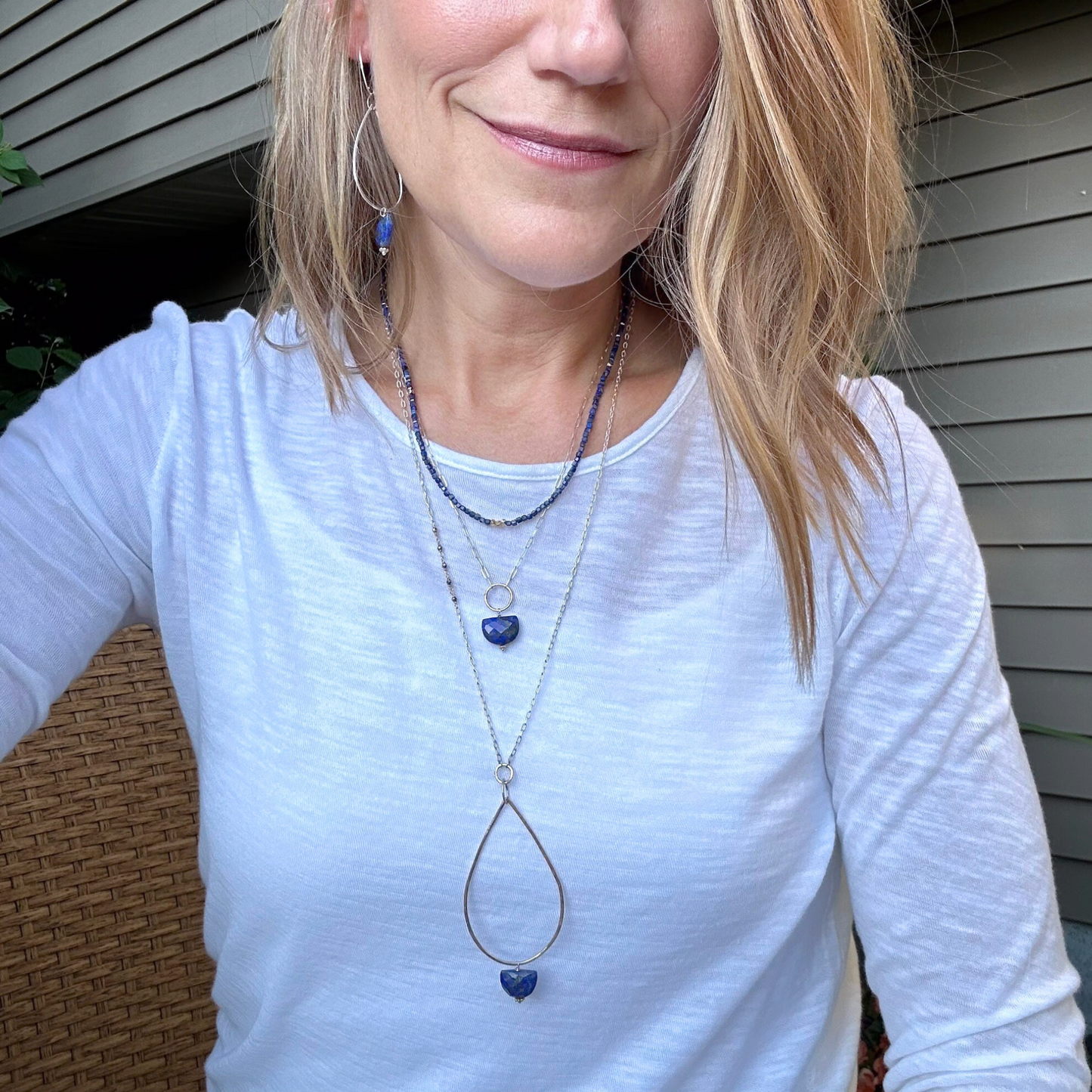 Clarity in Blue - Sterling Silver and Gold Hoop Lapis Necklace