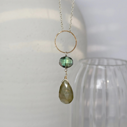 Elegant Insight - Labradorite & Cat’s Eye Lariat Necklace