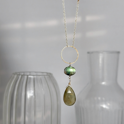 Elegant Insight - Labradorite & Cat’s Eye Lariat Necklace