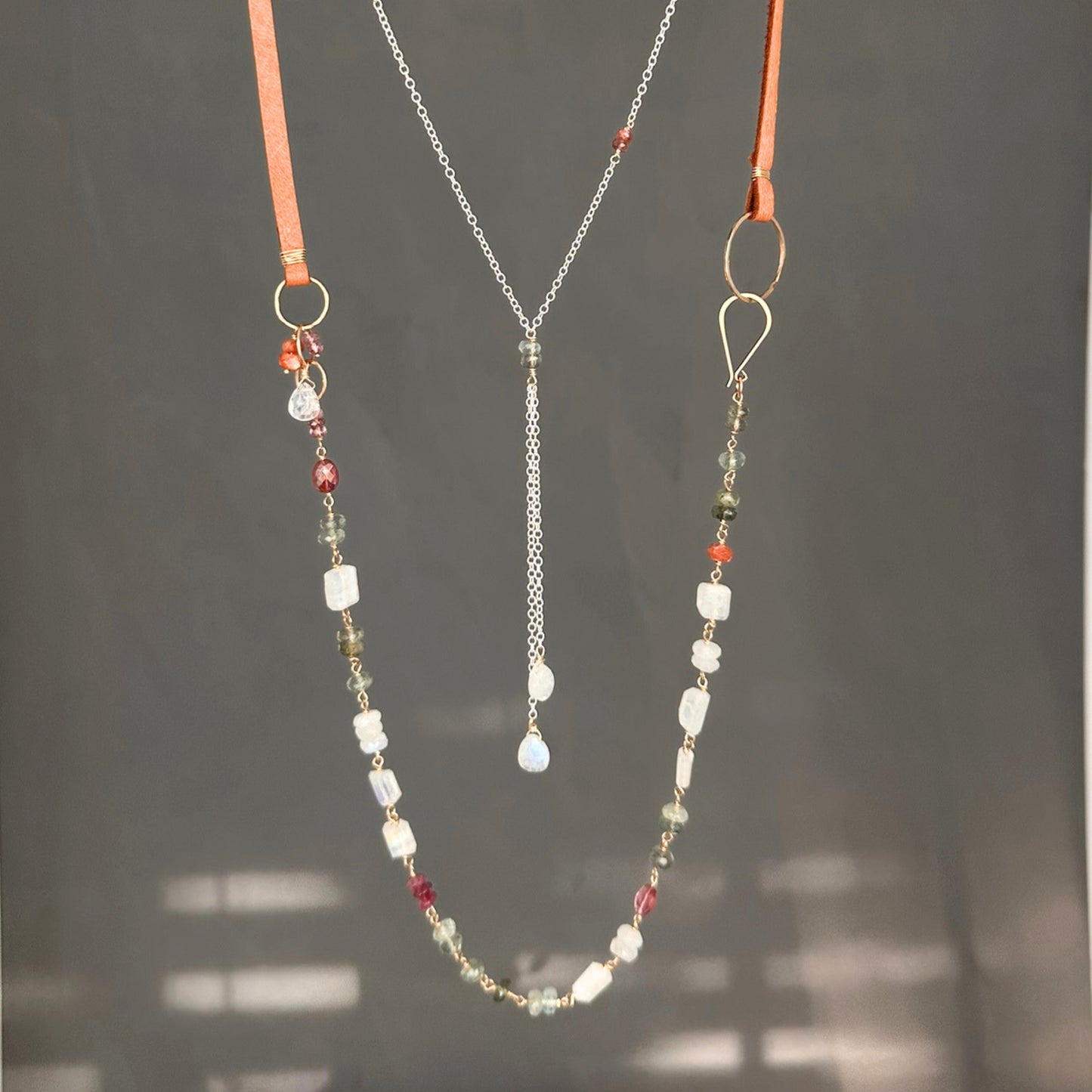 Moonlit Path | Camel Leather, Moonstone and Aquamarine Necklace