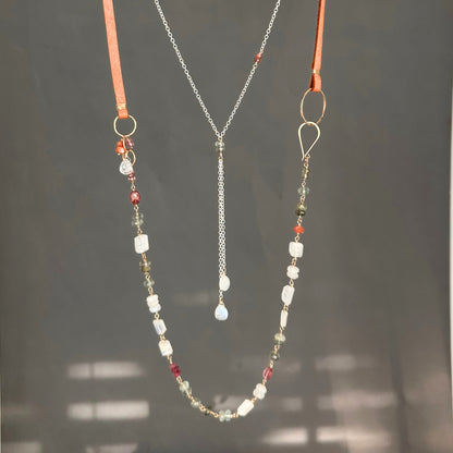 Moonlit Path | Camel Leather, Moonstone and Aquamarine Necklace