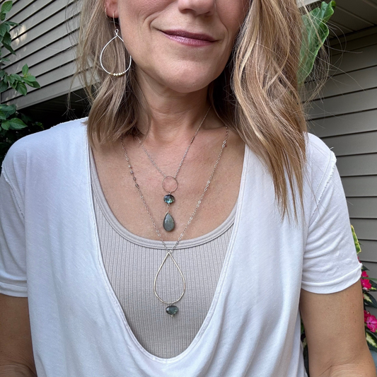 Radiant Wisdom - Sterling Silver and Gold Hoop Labradorite Necklace