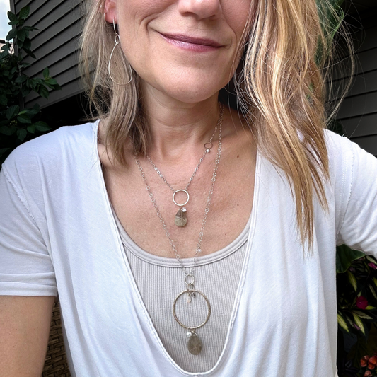 See Me Clearly - Sterling Silver and Gold-Filled Hoop & Cat's Eye Necklace