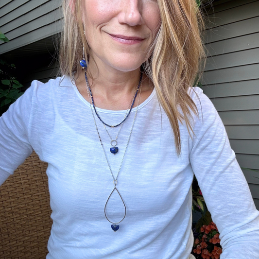 Clarity in Blue - Sterling Silver and Gold Hoop Lapis Necklace