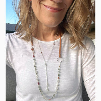 Light of the Moon | Sterling Silver & Gold Lariat with Pink Sapphire and Moss Aquamarine