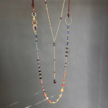 Beautiful Human | Boho Leather with Kyanite, Amethyst, Pink Tourmaline & Sunstone Necklace